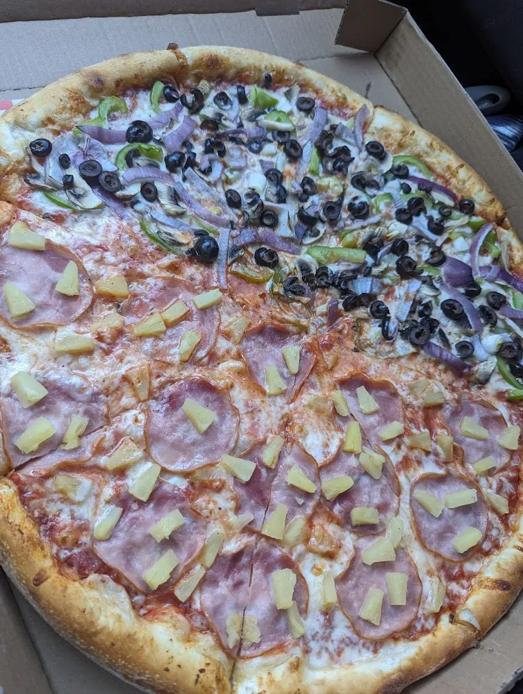 Half Hawaiian and Half Veggie Pizza